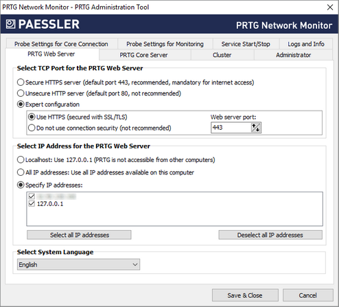 PRTG Web Server Tab