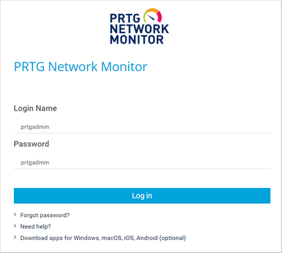 PRTG on premises Login Screen