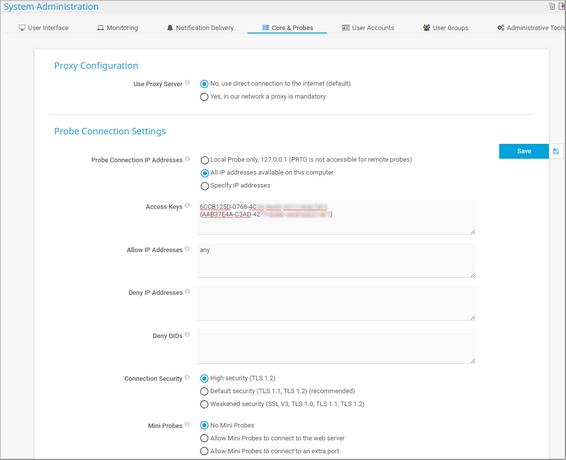 Probe Connection Settings in System Administration