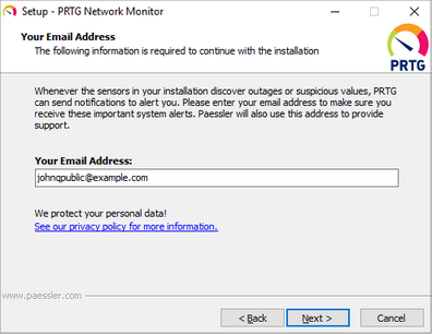 Setup Dialog: Your Email Address