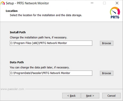 Setup Dialog: Location for Installation and Data Storage